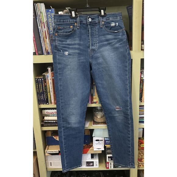 Levi's Jeans Womens 29 Blue Wedgie Skinny Button Fly High Rise Sashiko Mends - Picture 1 of 6